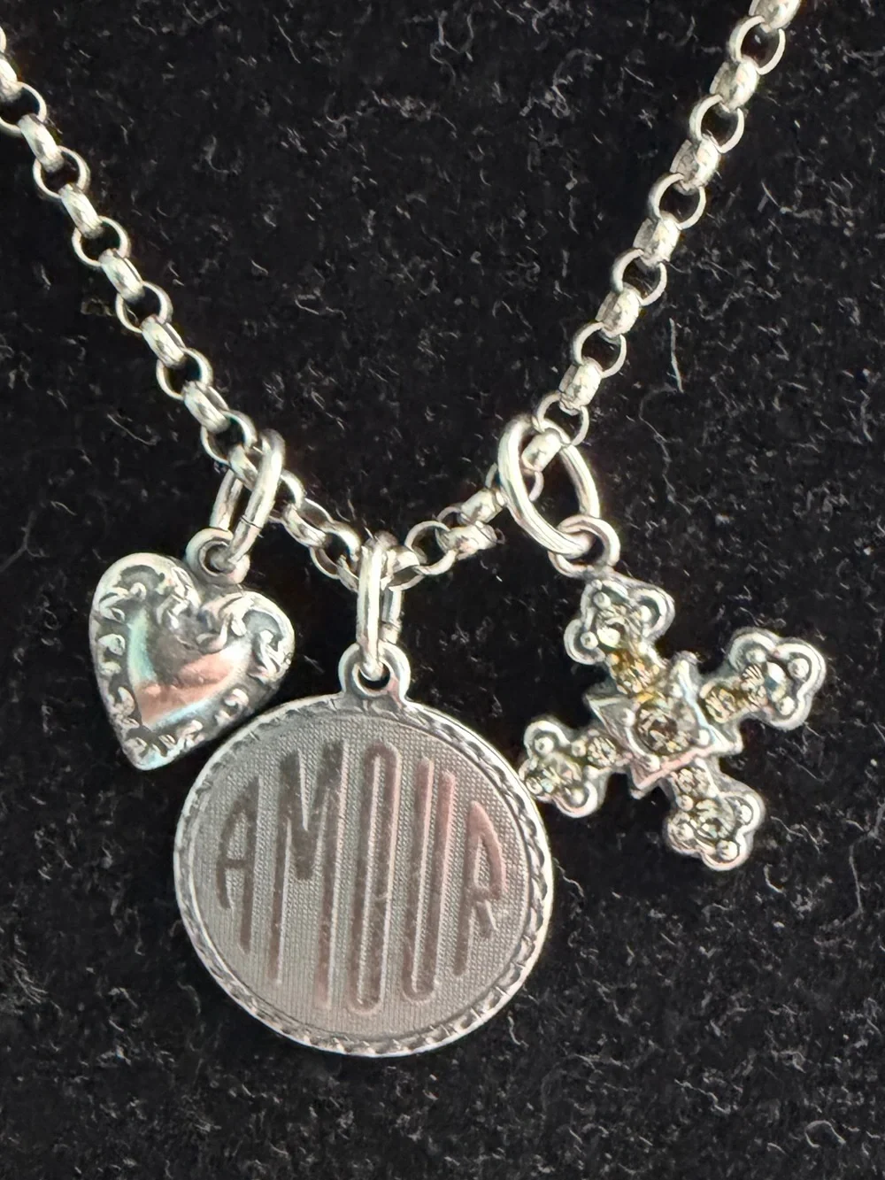 Vintage SilverTone Catherine Popesco Amore Charm Necklace